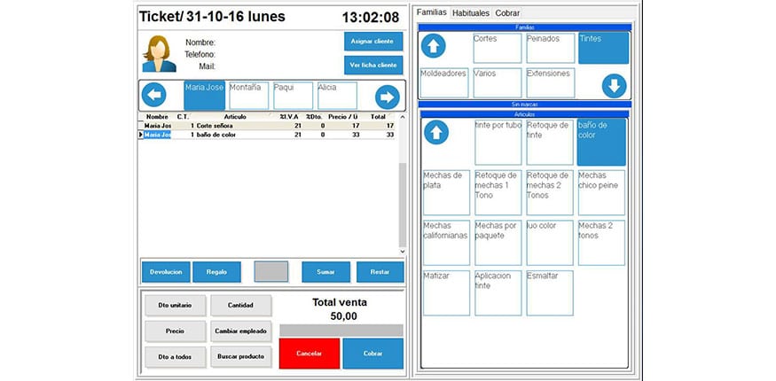 Actualización del programa para peluquerías